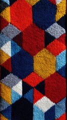 Abstract Geometric Textile Pattern Red Blue Yellow Gray Hexagons