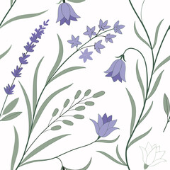 Seamless lavender and bluebell floral pattern