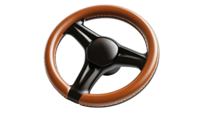 Modern car steering wheel with leather cover background isolated on a Transparent background, PNG file.