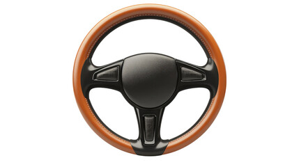 Modern car steering wheel with leather cover background isolated on a Transparent background, PNG file.