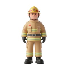 Fototapeta premium Firefighter: A friendly firefighter stands ready, embodying bravery and readiness, his uniform and gear meticulously detailed, showcasing commitment and skill.