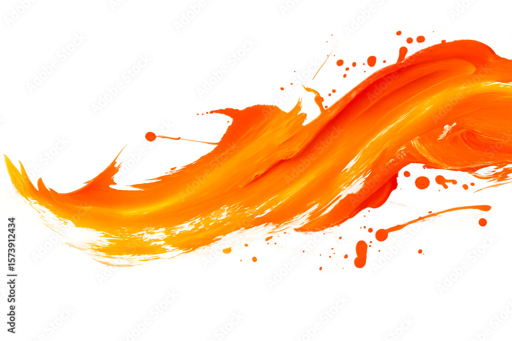 Poster a dynamic brush stroke of vibrant orange paint creating a fluid wave, isolated on white isolated on 