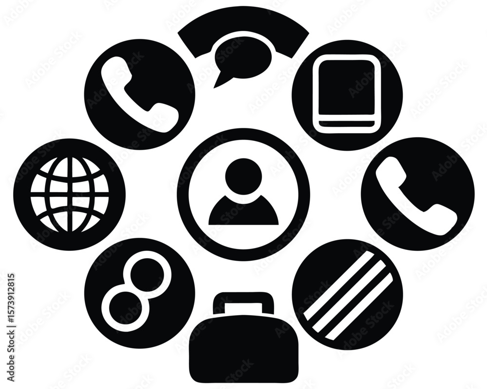Poster business communication concept depicted with various icons representing different communication meth