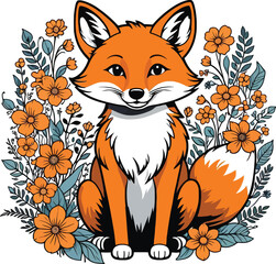 Aesthetic Floral Fox Graphic Vector Art