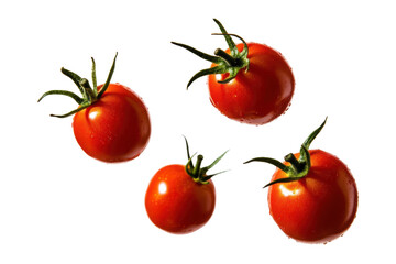 Fresh Organic Cherry Tomatoes with Water Droplets Isolated on Transparent Background