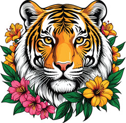 Aesthetic Floral Tiger Graphic Vector Art