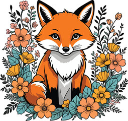 Aesthetic Floral Fox Graphic Vector Art