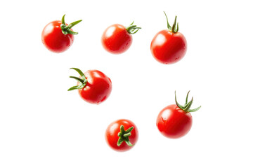 Fresh Red Cherry Tomatoes Glistening with Water Drops on a Transparent Background