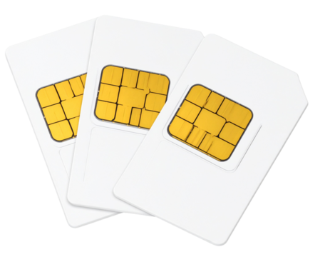 Minimalist Plastic SIM Card Mockups with Clean Design and Contact Area, Transparent Background