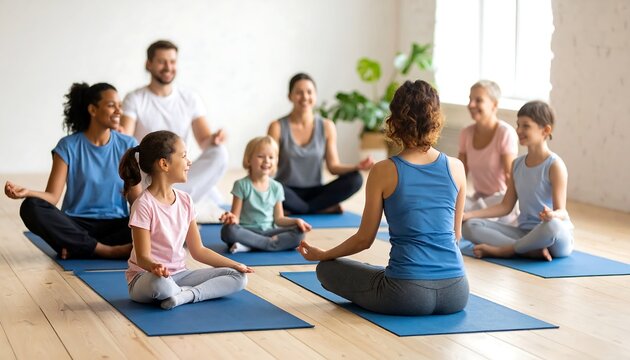 Diverse group meditating in a yoga class