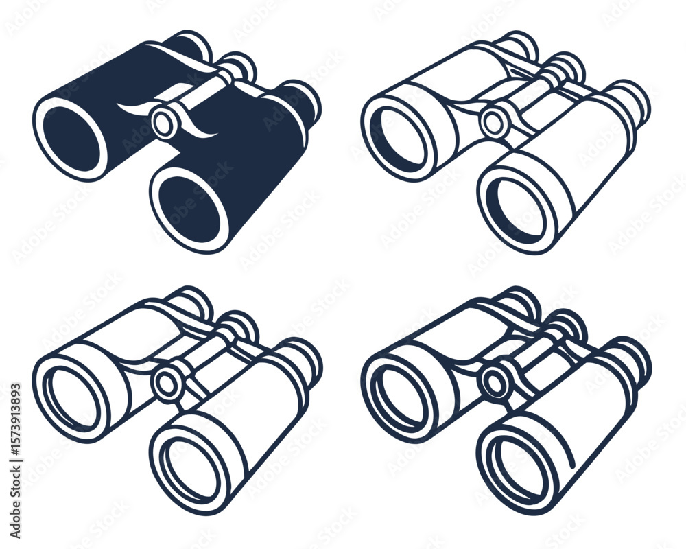 Poster vector illustration of four different binoculars in contrasting color styles suitable for various cr