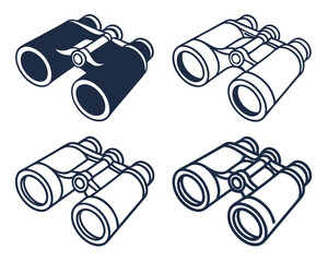 Vector illustration of four different binoculars in contrasting color styles suitable for various creative projects.