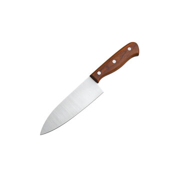 Sharp kitchen knife with a steel blade and black handle, isolated on a white background