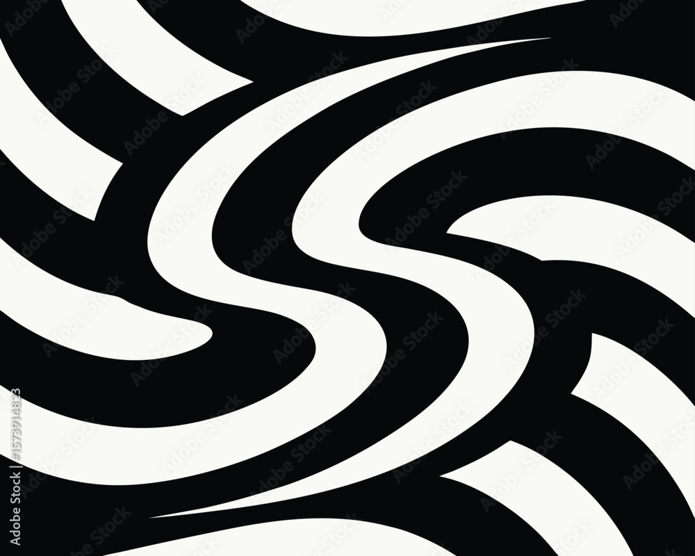 Poster abstract swirling lines in black and white creating a dynamic and eye-catching optical illusion for 