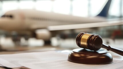 Legal symbol at airport showcasing law and travel.