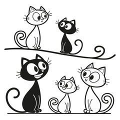Fototapeta premium Set of Cute Black and White Cartoon Cats Vector