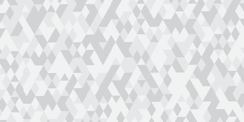 Fototapeta premium Abstract geometric white and gray background seamless mosaic and low polygon triangle texture wallpaper. Triangle shape retro wall grid pattern geometric ornament tile vector square element. 