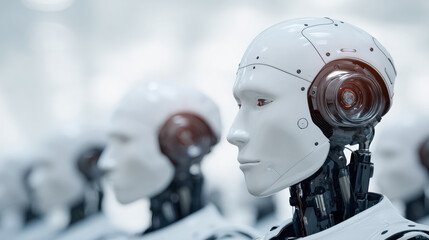  close-up of a futuristic humanoid robot with a white face and mechanical parts, highlighting advanced AI and robotics technology.