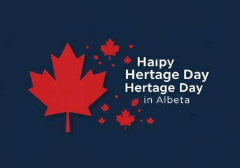 Obraz premium Dark blue Alberta heritage day card with red maple leaf and star pattern in modern style 