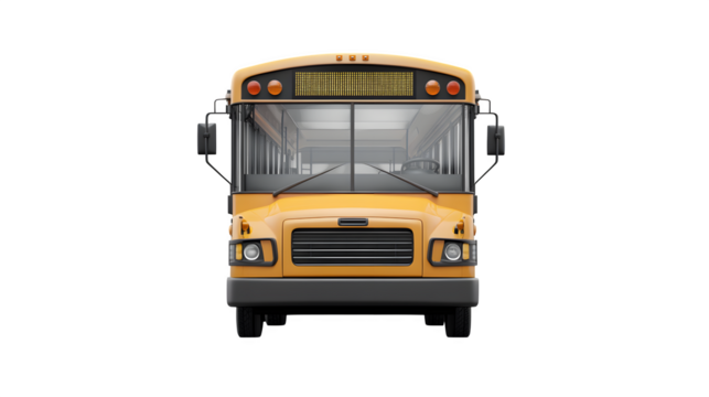 realistic school bus mockup, front view with a digital sign, isolated on transparent background