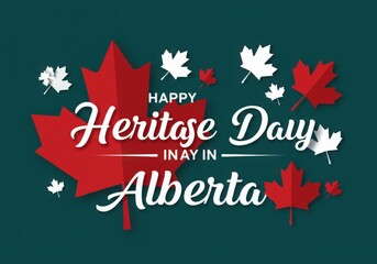 Alberta heritage day vector with maple leaves and celebration message on green background 