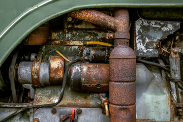 Detail of a historic tractor old-timer motor