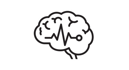 Brain illustration with pulse line isolated on transparent background  