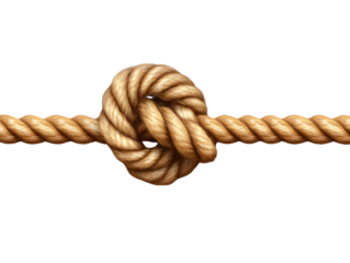 realistic school gym rope end mockup, side view with a knot, isolated on transparent background