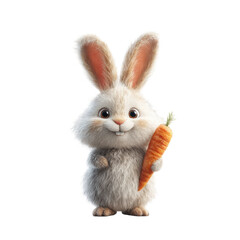 Obraz premium Playful Cartoon Bunny with Big Ears Holds Carrot in Vibrant Nature Scene High Fidelity Animation Perspective