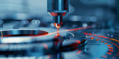 Close-up of high-tech laser cutting machine in action