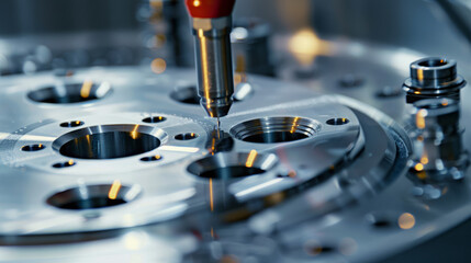 Close-up of cnc machine drilling metal with precision and detail