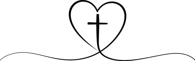 A simple line drawing of a heart shape with a cross inside on a white background illustration art