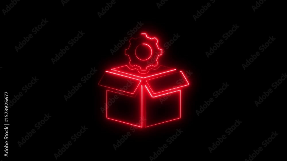 Poster glowing neon gear inside an open box symbolizing settings and configuration