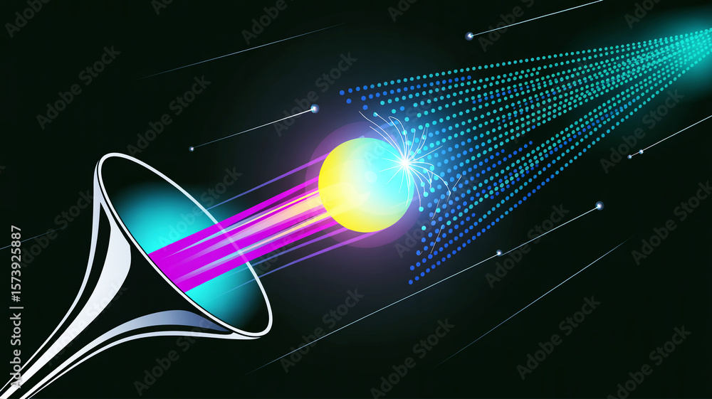 Poster abstract music background with 3d speaker and microphone glowing in digital space