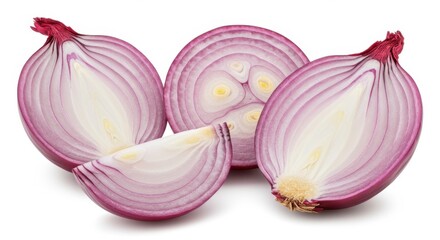 Fresh red onion halved and sliced showing layers and texture