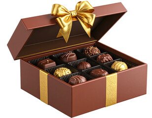 Luxury Chocolate Gift Box Wrapped with Bow on Clean White Background PNG