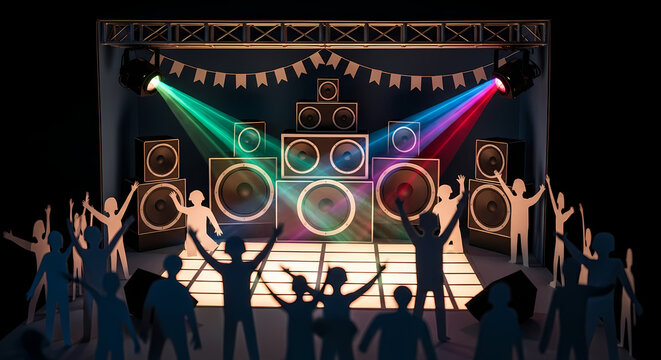 Energetic Papercraft Diorama of a Live Music Festival Stage "Dangdut"