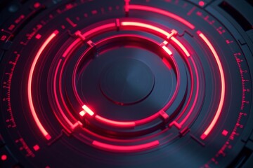 red rotating circle ui icon with neon glow, futuristic macro icon for sci fi design.