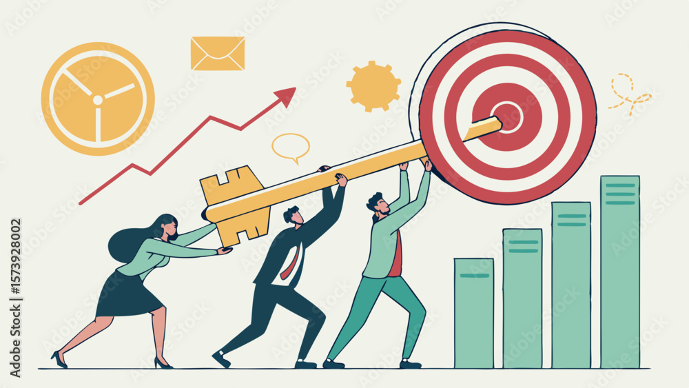 Poster vector achieving goals through teamwork and strategy is essential for success