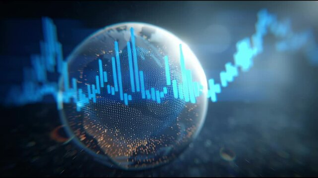 Holographic Business Growth Chart with 3D Globe Visualization
