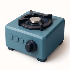 Fototapeta premium A cute blue toy stove isolated on white background is ready for play