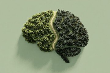 An overhead image of a human brain shaped like a forest