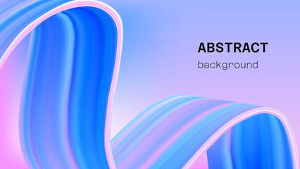 Pink blue gradient background with fluid 3d color wave. Iridescent mesh gradation with calm motion and smooth sweet spiral ribbon. Vibrant futuristic paint stroke or tape on girly hologram wallpaper