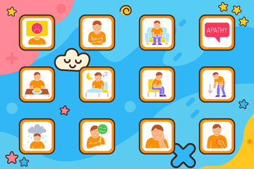 Sweating symptom set icon. Man with bottle, foot sweating, wet hands, anxious face, medicine pack, weight alert, injection, armpit sweating, male gender, doctor, gender symbols, wet shirt, lab test