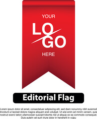 Red flag design featuring a logo placeholder with text and a banner for editorial use.