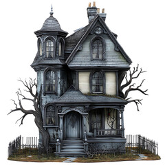 Haunted Victorian House: Spooky Mansion Illustration for Halloween