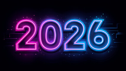 A vibrant, futuristic digital image dedicated to the New Year 2026, with neon lights, glowing numbers and a dynamic background, symbolizing a bright future. AI generated.
