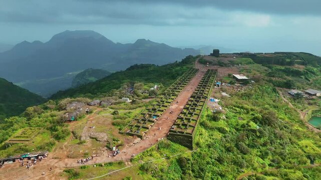 Chhatrapati Shivaji Maharaj&rsquo;s Raigad Fort &ndash; 4K Drone Stock Footage-Raigad Fort Sunrise Aerial | Western Ghat Heritage | 4K - Epic Drone Shots of Raigad Fort | Maharashtra Forts | 4K