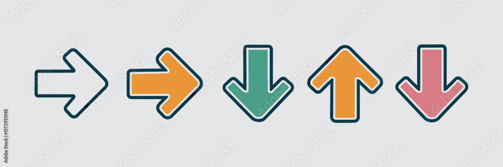 Poster arrow icon collection with outline and filled versions – great for ui design, website elements, or m