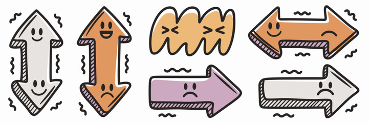 Playful hand-drawn arrow icons with expressive faces – Great for apps, kids' content, or fun infographics
